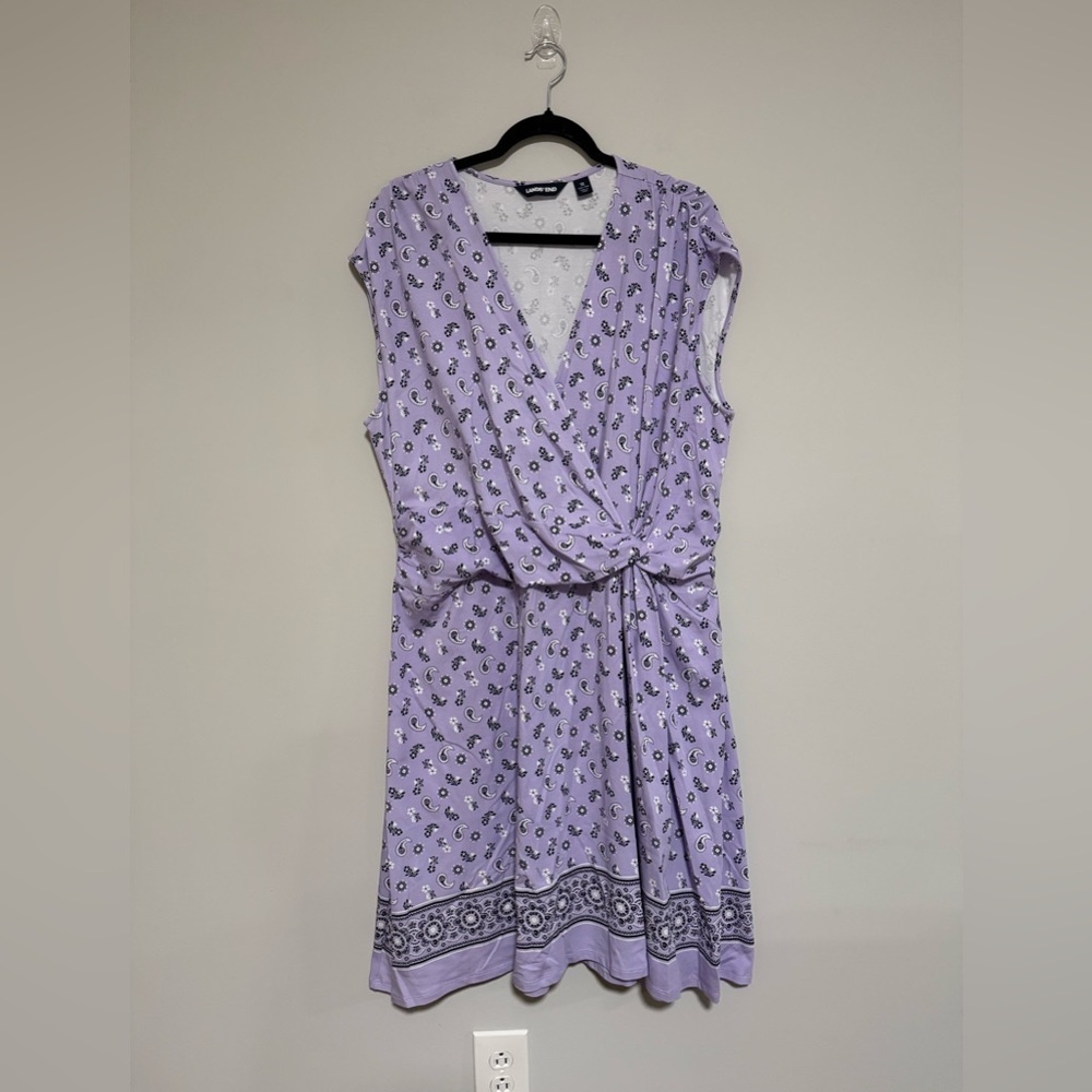 Lands’ End Purple Paisley Bandanna Patterned Women's Sleeveless Dress Size 1X